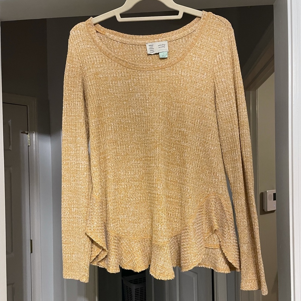 Anthropologie Mustard Knit Ruffle Top